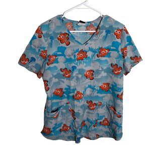 Disney Pixar Finding Nemo Scrub Top Shirt Women's Medium Short Sleeve